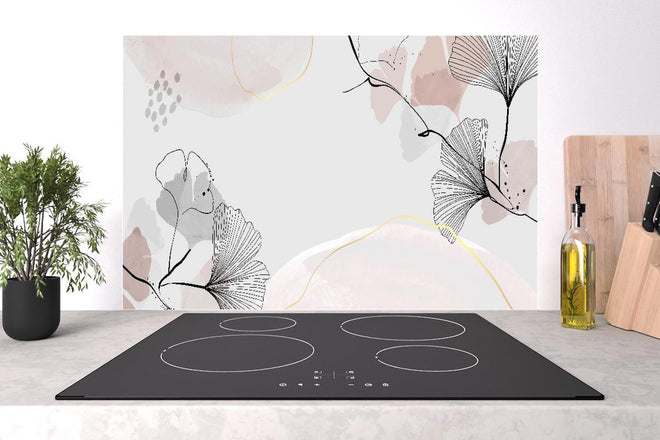 Spritzschutz - Abstrakte Ginkgo-Blätter in sanften Pastelltönen