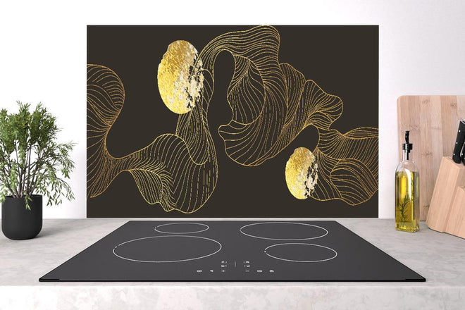 Spritzschutz - Abstrakte Goldene Lineart auf Schwarz