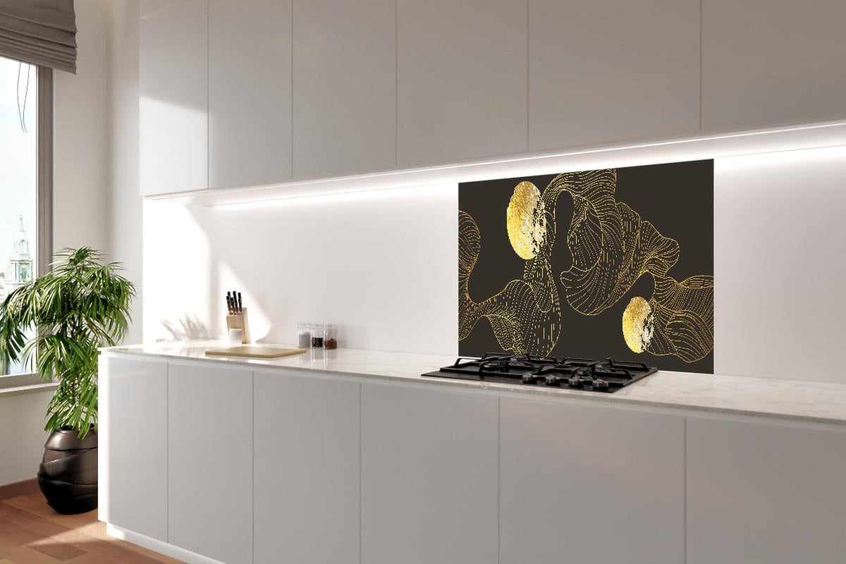 Spritzschutz - Abstrakte Goldene Lineart auf Schwarz
