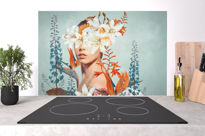 Spritzschutz - Abstrakte Kunstcollage einer jungen Frau