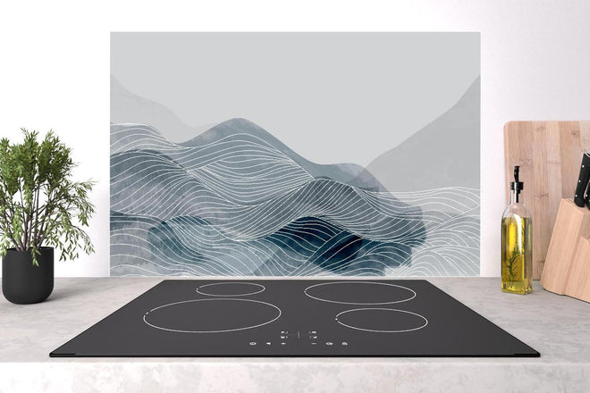 Spritzschutz - Abstrakte Linien Kunst in Grau und Weiß