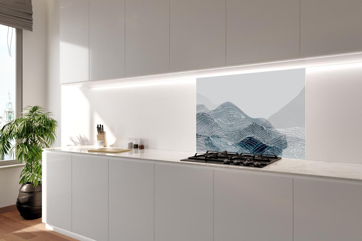 Spritzschutz - Abstrakte Linien Kunst in Grau und Weiß