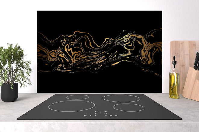 Spritzschutz - Abstrakte goldene Marmortextur mit Wellenlinien