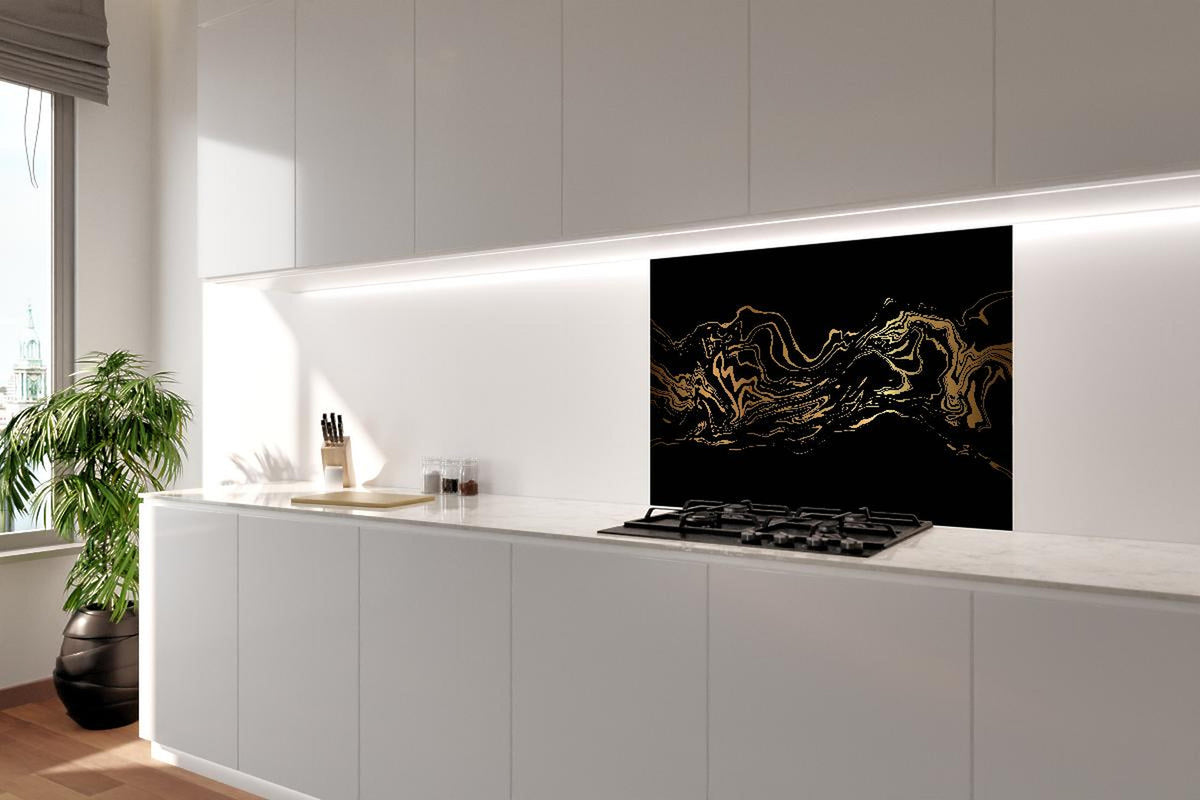 Spritzschutz - Abstrakte goldene Marmortextur mit Wellenlinien