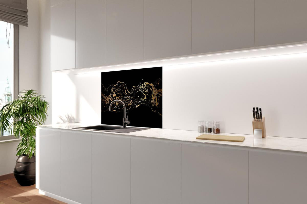 Spritzschutz - Abstrakte goldene Marmortextur mit Wellenlinien