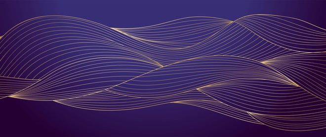 Spritzschutz - Abstrakte lila-goldene Wellen Linienillustration