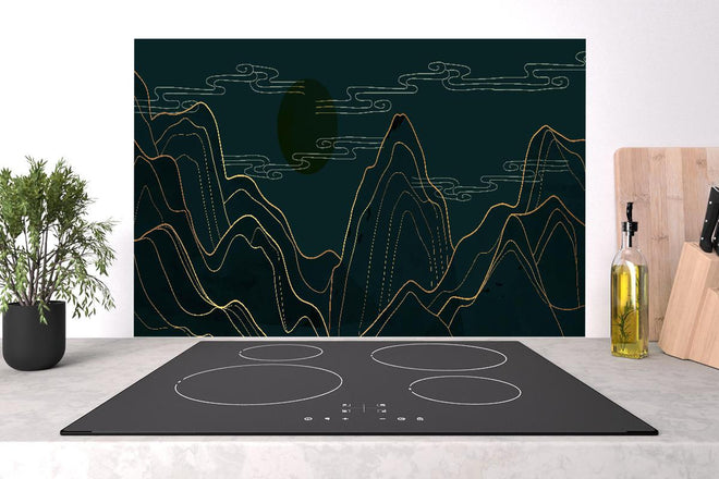 Spritzschutz - Abstrakte nächtliche Berge Linienkunst