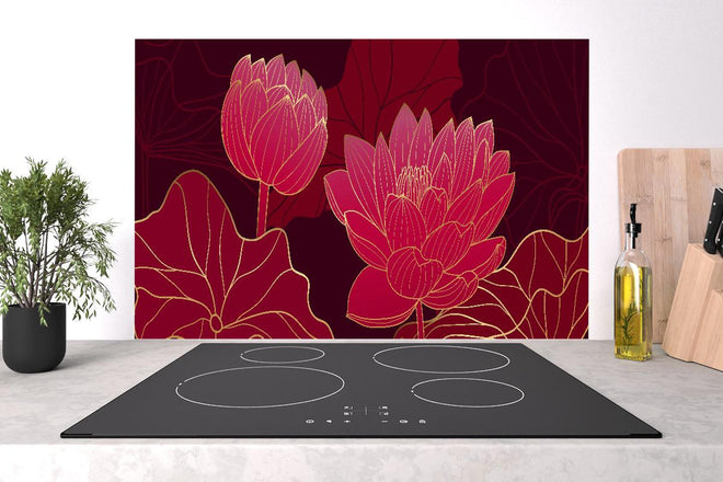 Spritzschutz - Abstrakte rote Lotusblüten Illustration