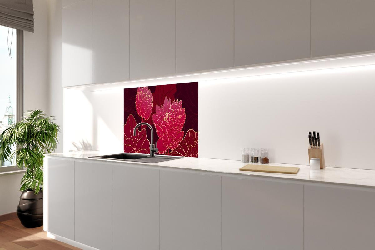 Spritzschutz - Abstrakte rote Lotusblüten Illustration