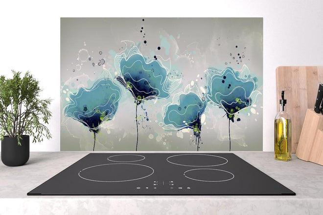 Spritzschutz - Abstrakten blauen Aquarellblumen