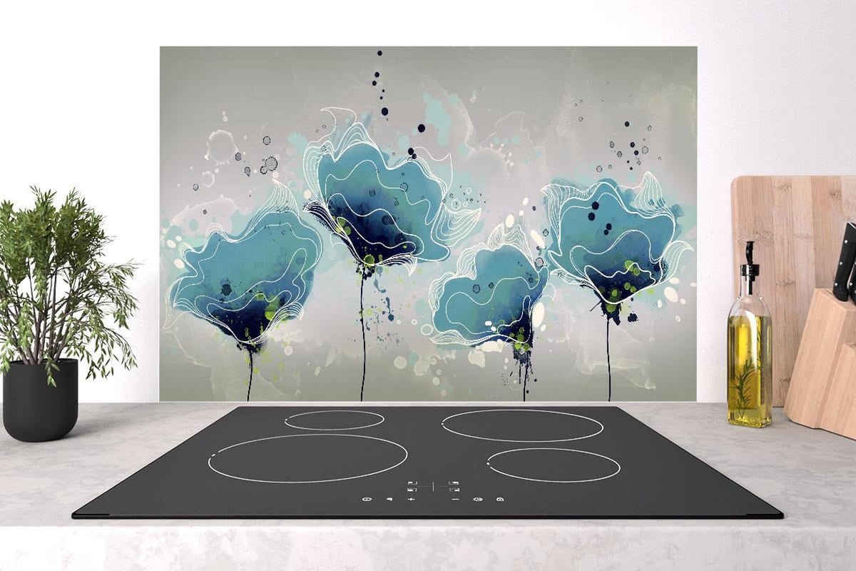 Spritzschutz - Abstrakten blauen Aquarellblumen