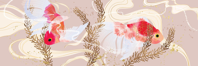 Spritzschutz - Abstrakter Beige-Rot Koi-Fisch Kunstdruck