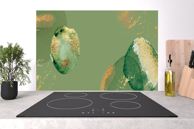 Spritzschutz - Abstraktes Design mit Grün und Goldtönen