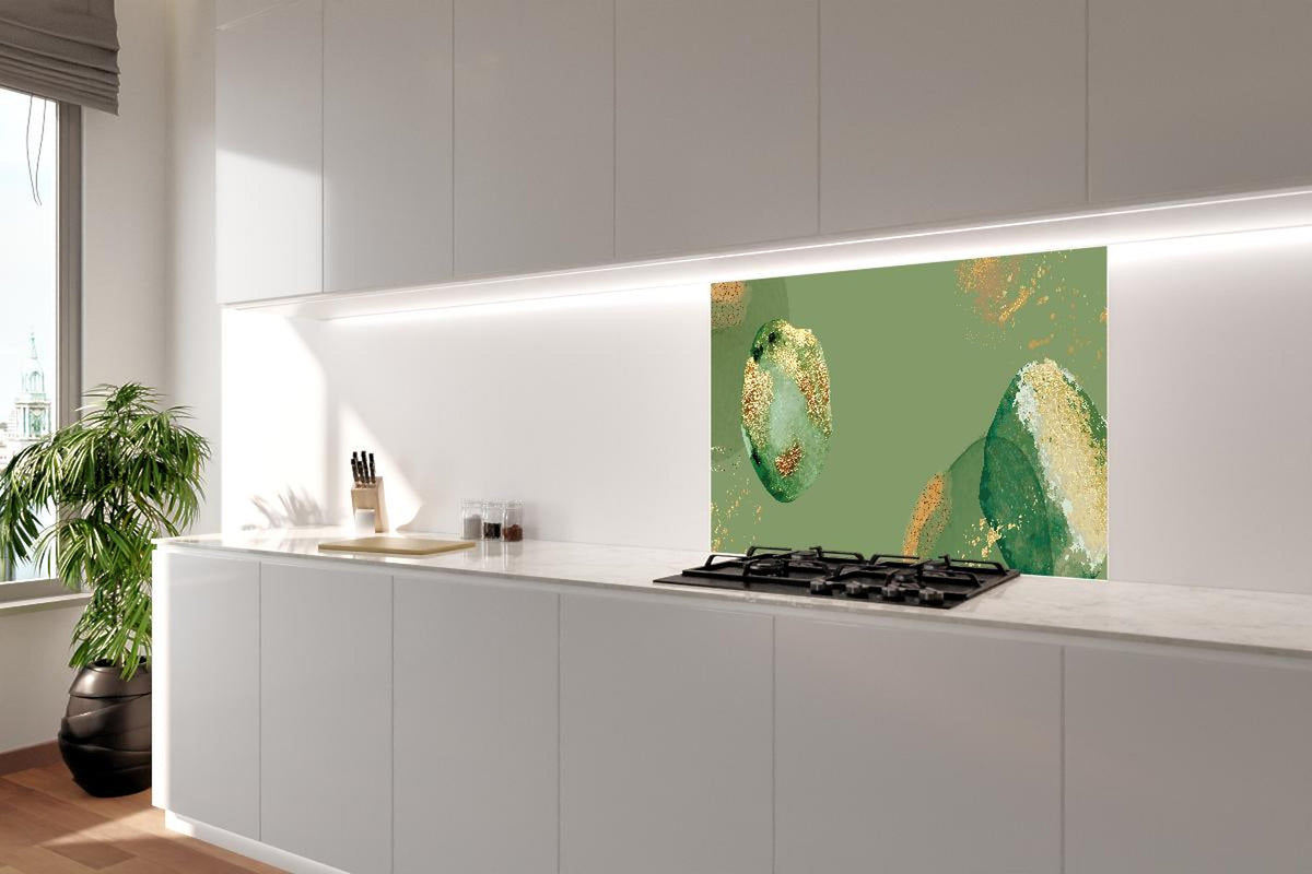 Spritzschutz - Abstraktes Design mit Grün und Goldtönen