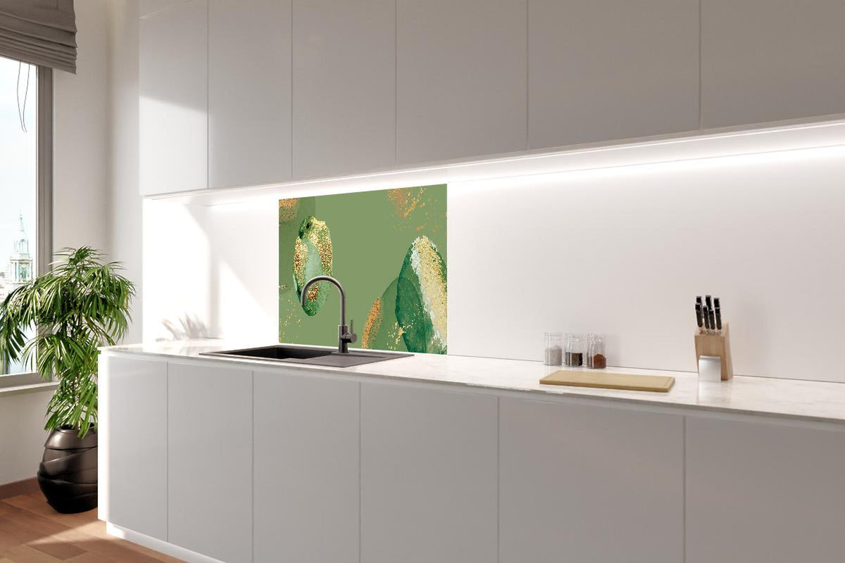 Spritzschutz - Abstraktes Design mit Grün und Goldtönen