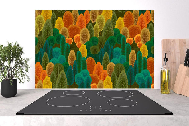 Spritzschutz - Abstraktes Waldmuster in Herbstfarben Design