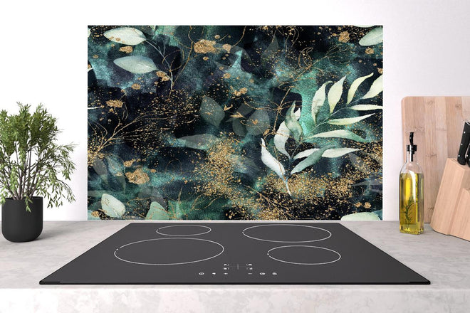 Spritzschutz - Aquarell - abstrakte Blumen mit gold