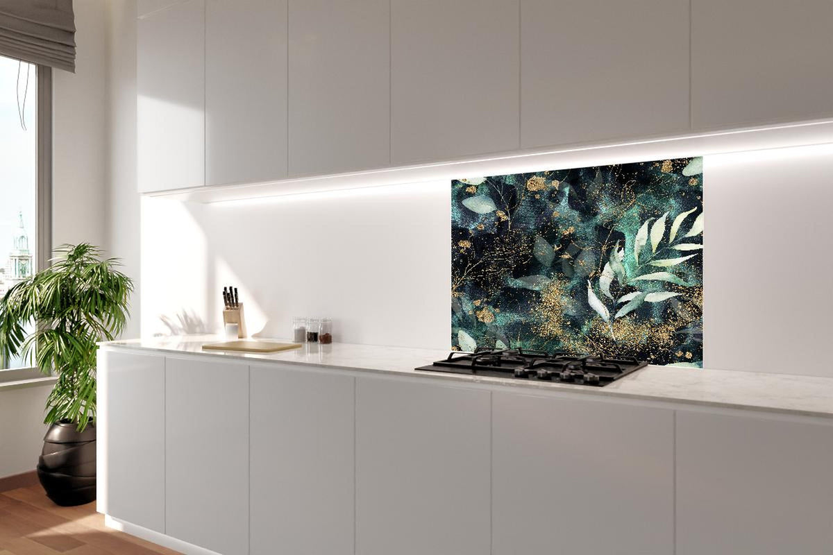 Spritzschutz - Aquarell - abstrakte Blumen mit gold