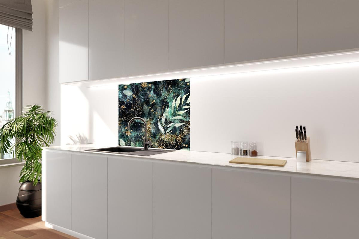 Spritzschutz - Aquarell - abstrakte Blumen mit gold