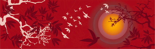 Spritzschutz - Asiatische Landschaft mit Sonnenuntergang