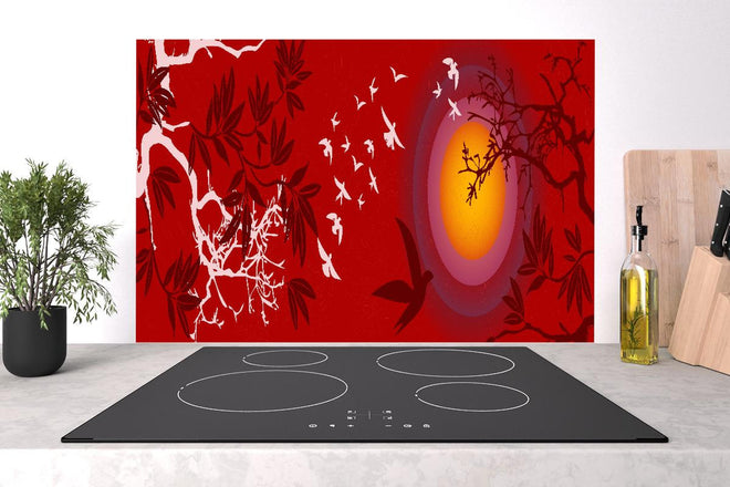 Spritzschutz - Asiatische Landschaft mit Sonnenuntergang