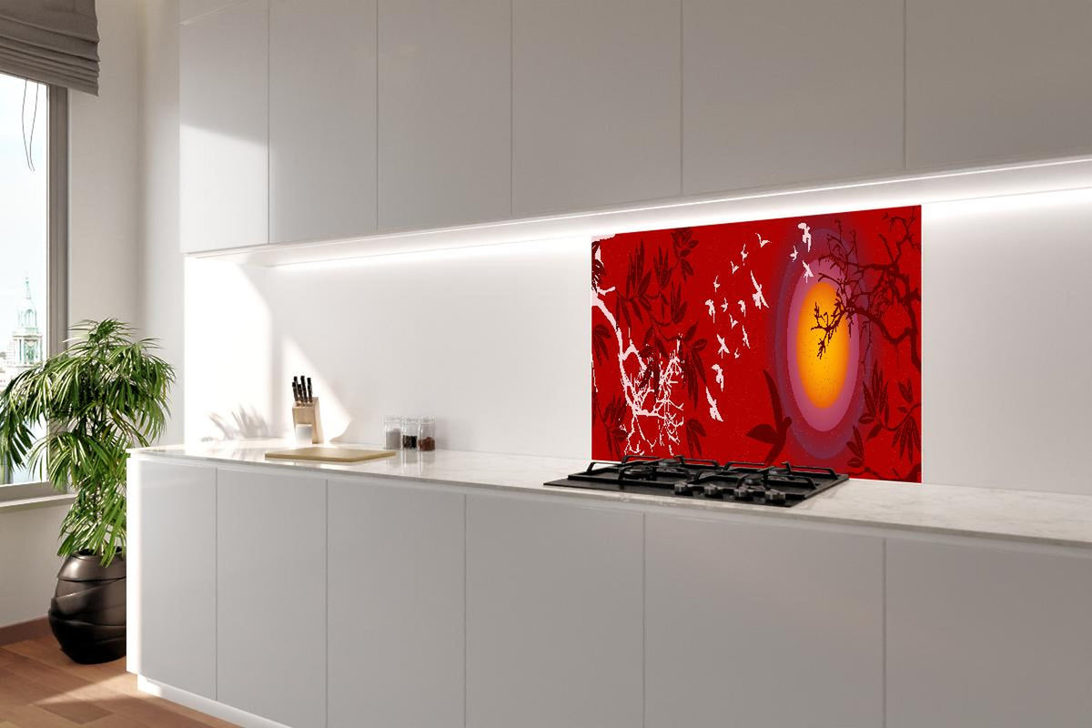 Spritzschutz - Asiatische Landschaft mit Sonnenuntergang