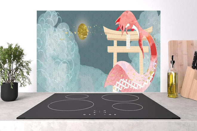 Spritzschutz - Asiatischer Drache, Mondnacht, kunstvolles Design