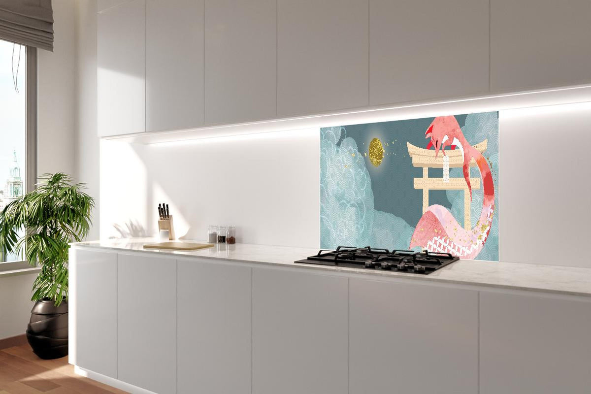 Spritzschutz - Asiatischer Drache, Mondnacht, kunstvolles Design