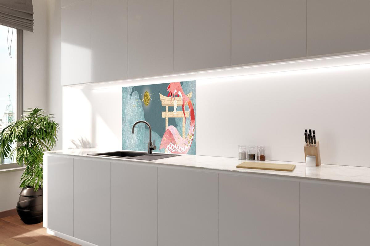 Spritzschutz - Asiatischer Drache, Mondnacht, kunstvolles Design