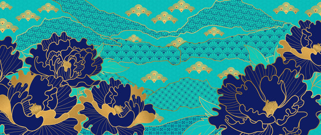 Spritzschutz - Ästhetischer Blumenprint in Orientalisch-Blau