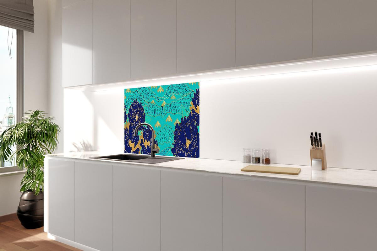 Spritzschutz - Ästhetischer Blumenprint in Orientalisch-Blau