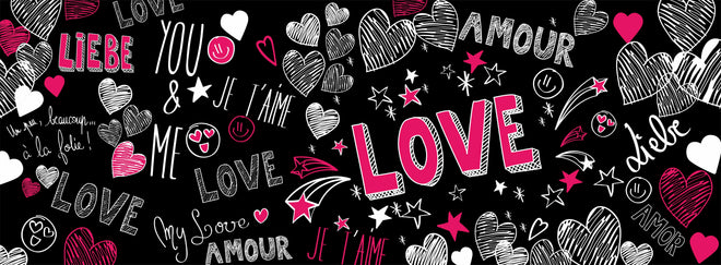 Spritzschutz - Banner Liebe Schriftzüge Herzen Motiv Bunt