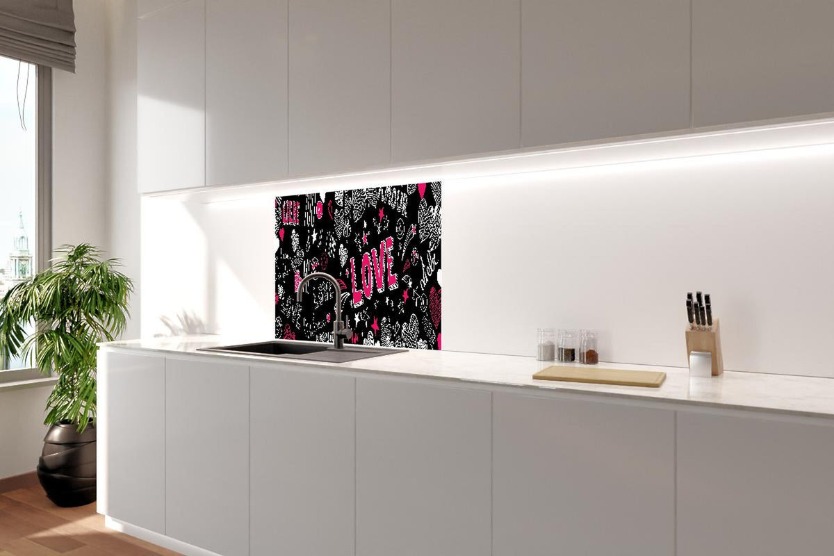 Spritzschutz - Banner Liebe Schriftzüge Herzen Motiv Bunt