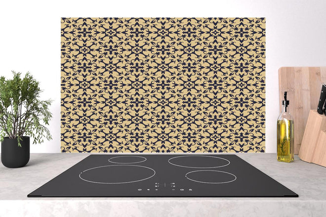 Spritzschutz - Barockes Blumendesign Textilmuster Beige