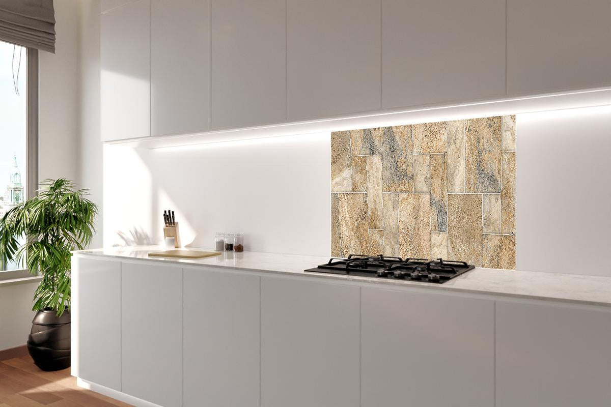 Spritzschutz - Beige Wandtextur aus Natursteinblöcken