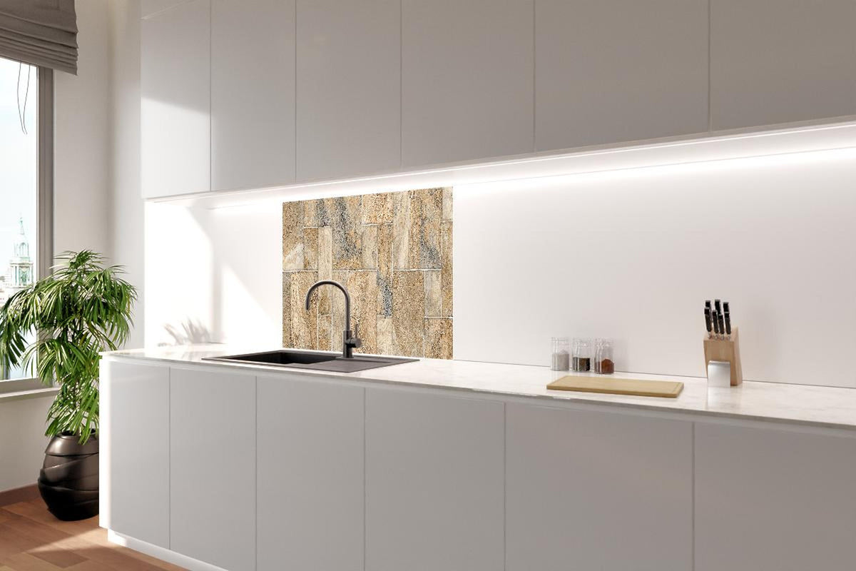 Spritzschutz - Beige Wandtextur aus Natursteinblöcken