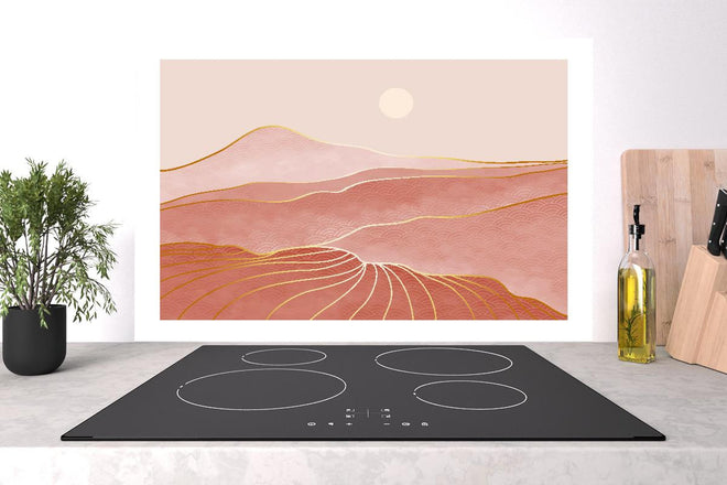 Spritzschutz - Beruhigende rosa Hügellandschaft Sonnenuntergang