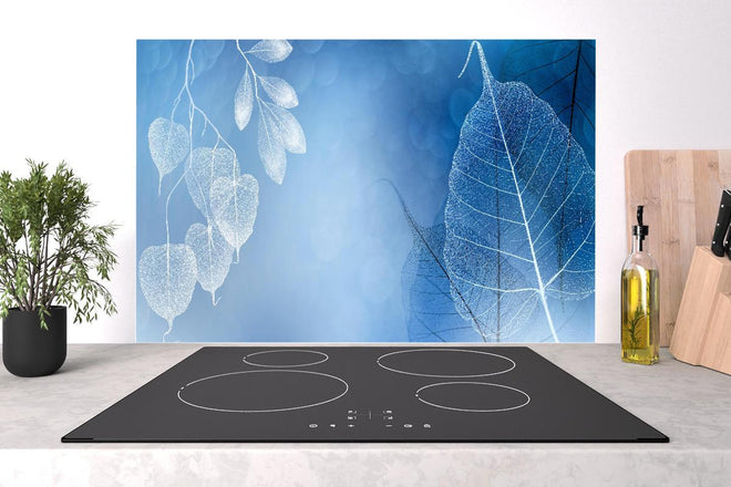 Spritzschutz - Blattadern Kunst Makrofotografie Blau-Grau