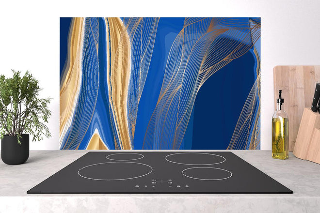 Spritzschutz - Blau-Goldenes abstraktes Linien-Art-Design