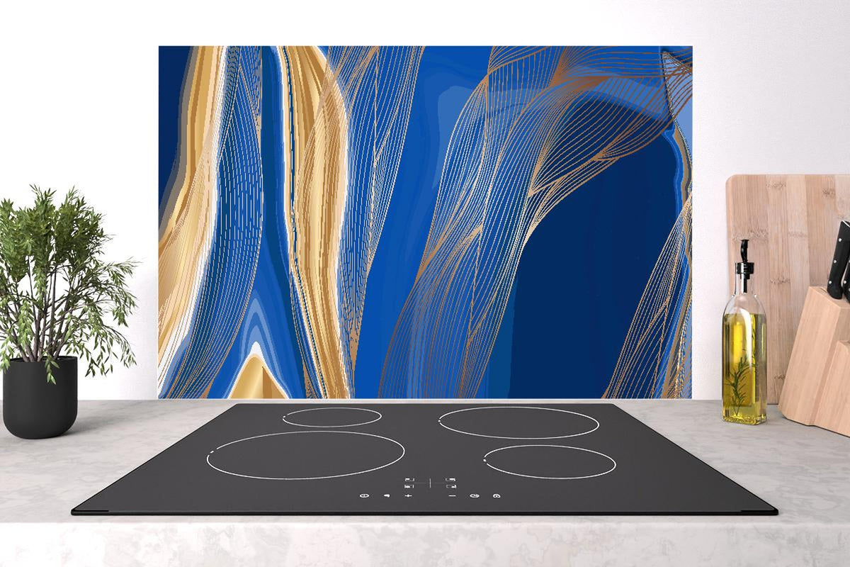 Spritzschutz - Blau-Goldenes abstraktes Linien-Art-Design
