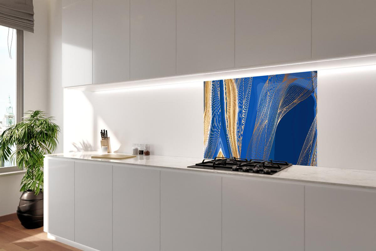 Spritzschutz - Blau-Goldenes abstraktes Linien-Art-Design