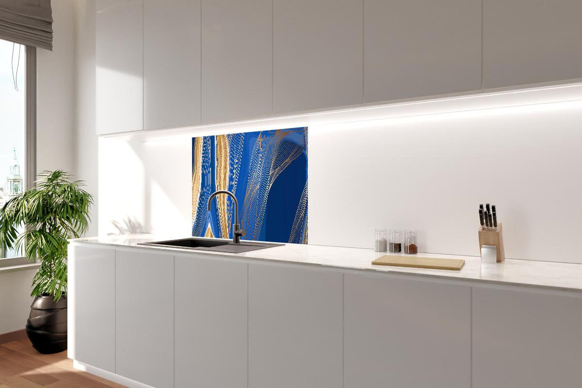 Spritzschutz - Blau-Goldenes abstraktes Linien-Art-Design