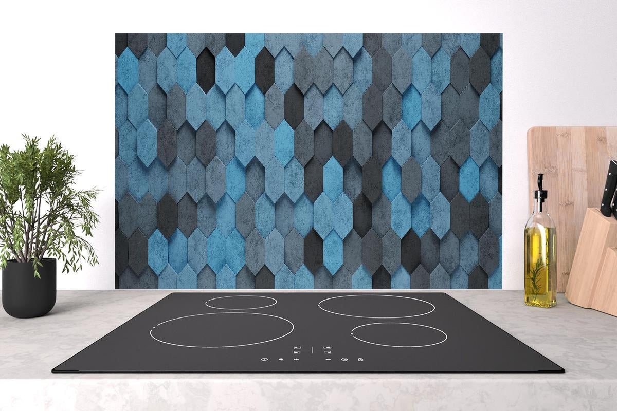 Spritzschutz - Blaues Sechseck 3D Muster