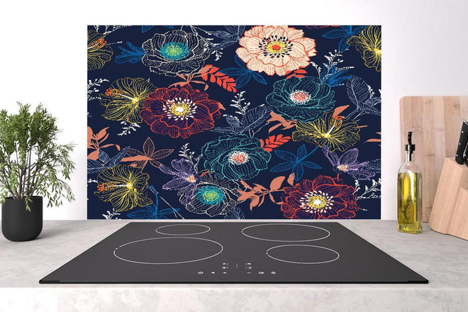 Spritzschutz - Blumiges Muster Dunkelbunt Illustration