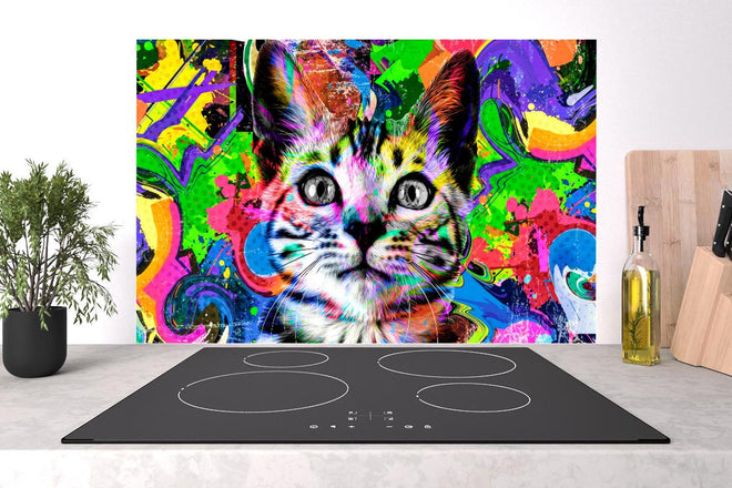 Spritzschutz - Bunter abstrakter Katzenkopf