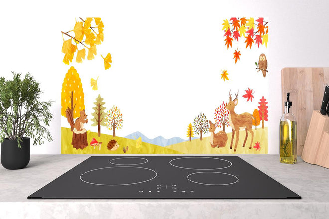 Spritzschutz - Buntes Herbstwald Tier-Motiv