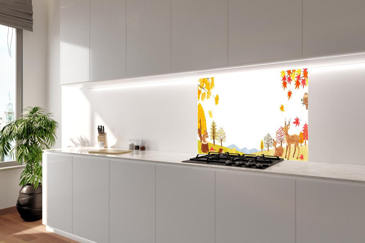 Spritzschutz - Buntes Herbstwald Tier-Motiv