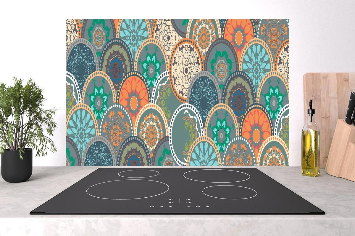 Spritzschutz - Buntes Mandala-Design mit floralen Mustern