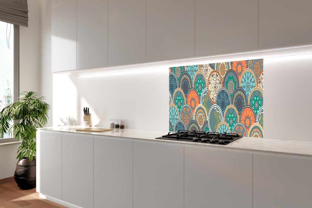 Spritzschutz - Buntes Mandala-Design mit floralen Mustern