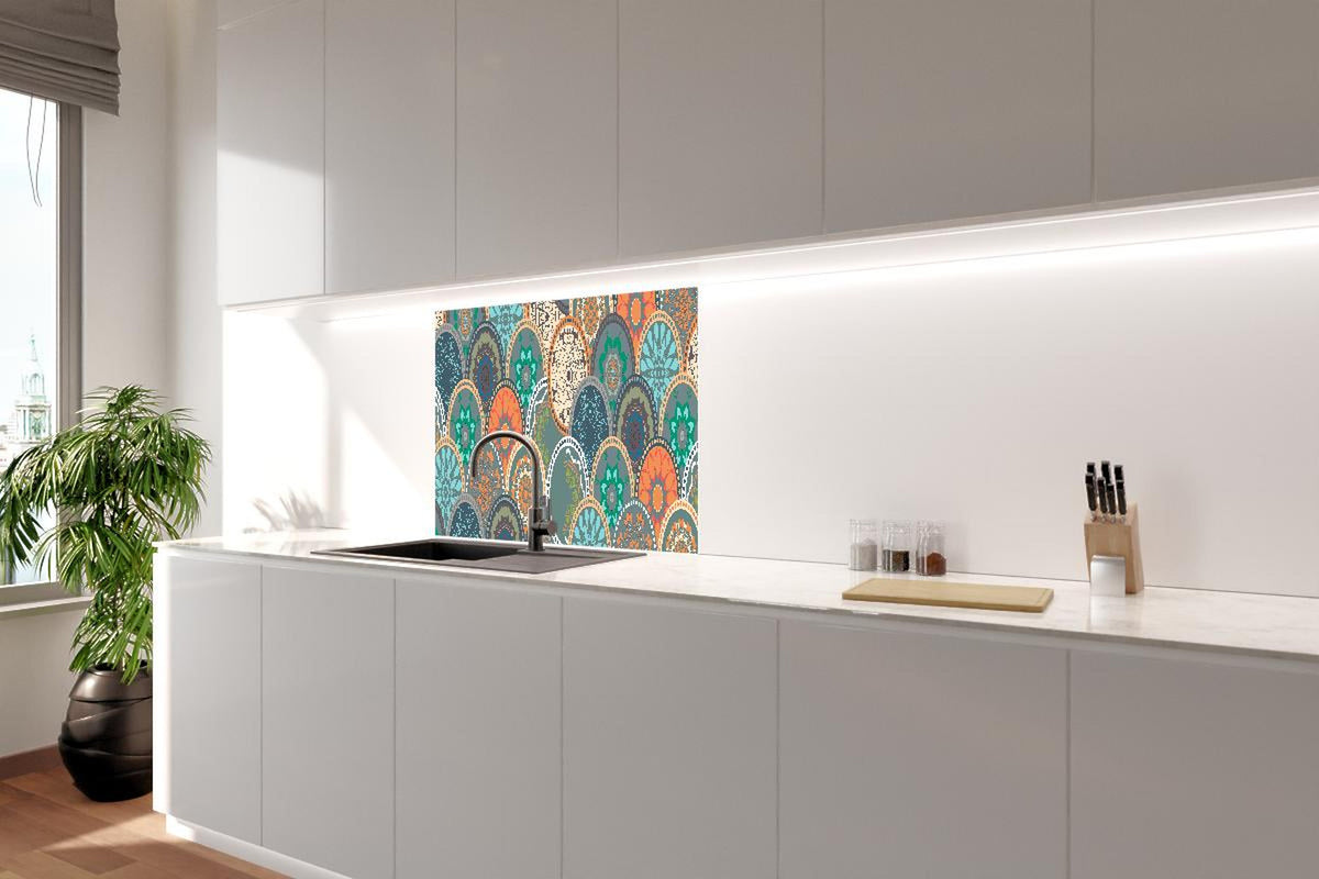 Spritzschutz - Buntes Mandala-Design mit floralen Mustern